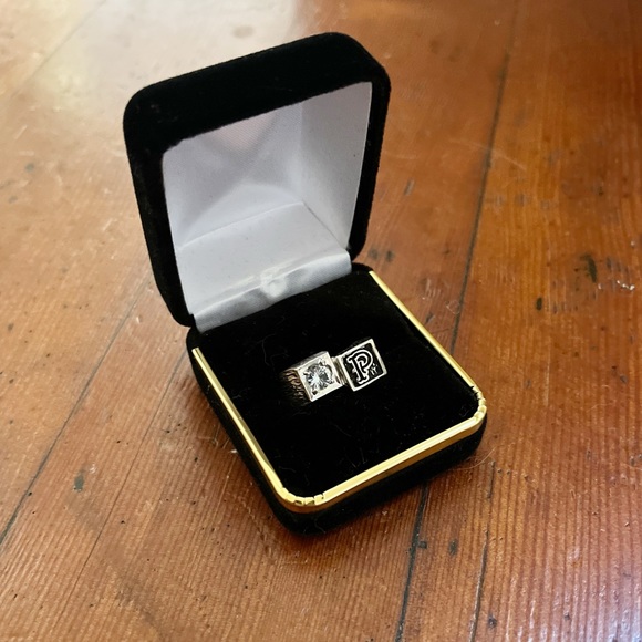 925 STERLING SILVER Vintage Ring with Aquamarine Stone and P Initial Size 9.5 - Picture 6 of 7